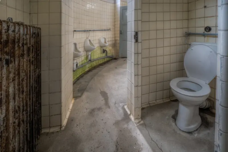 Toilette und Pinkelbecken in einer alten Papierfabrik
